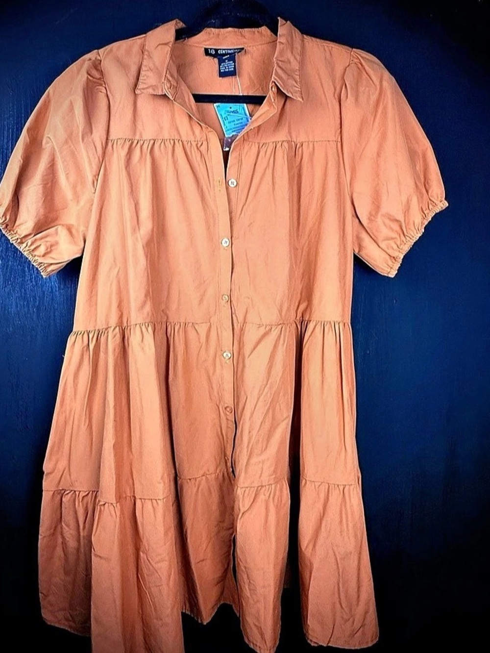 18 Centimeters D2159 C5708 Tiered Short Sleeve Mini Dress in Orange Size Medium